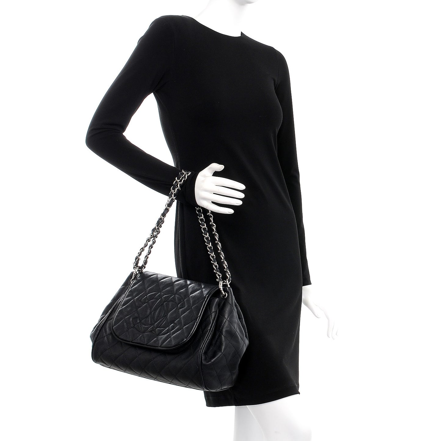 Caviar Quilted Timeless Accordion Flap Black