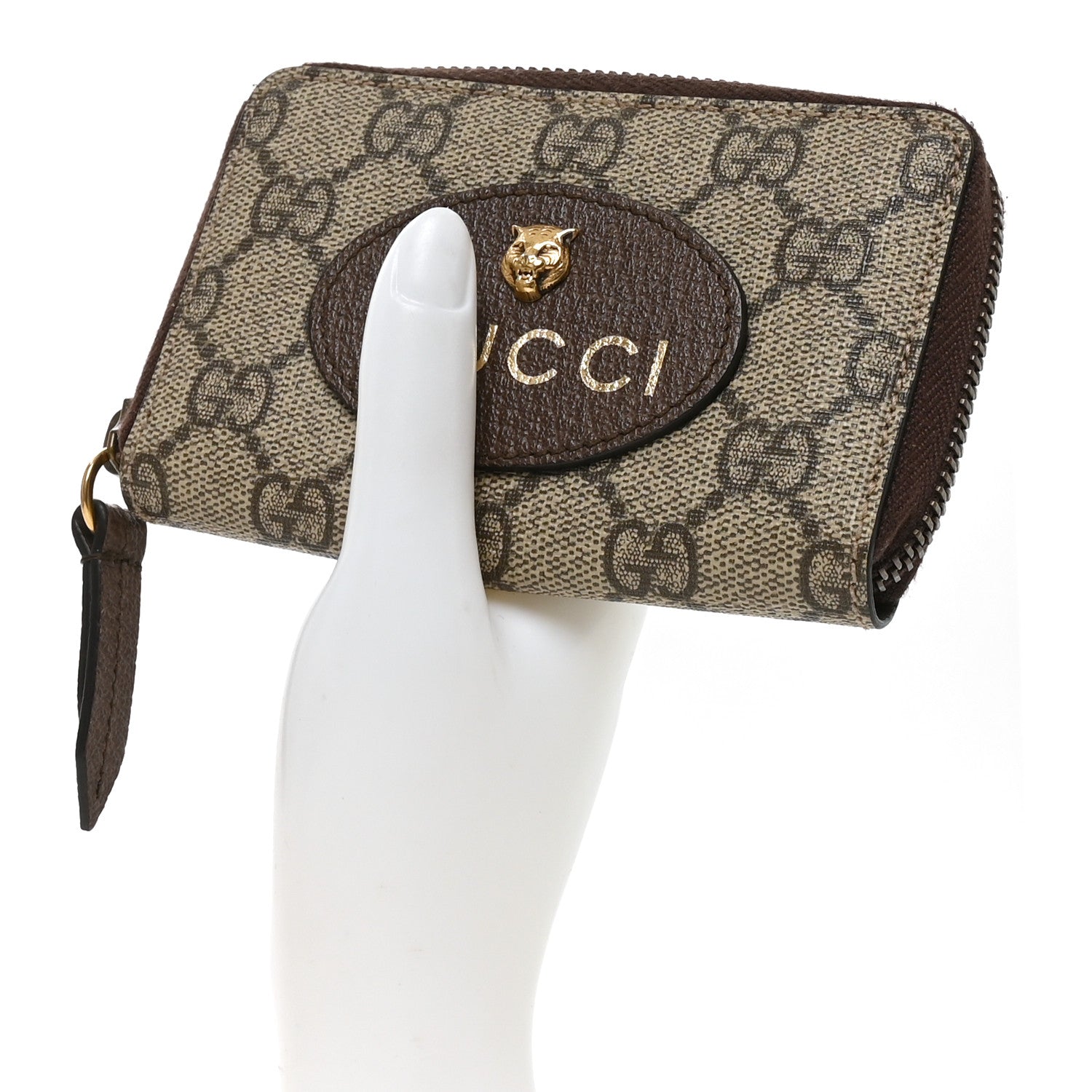 Gucci GG Supreme Monogram Neo Vintage Zip Around Card Case Beige Crop New Acero 2 of 7