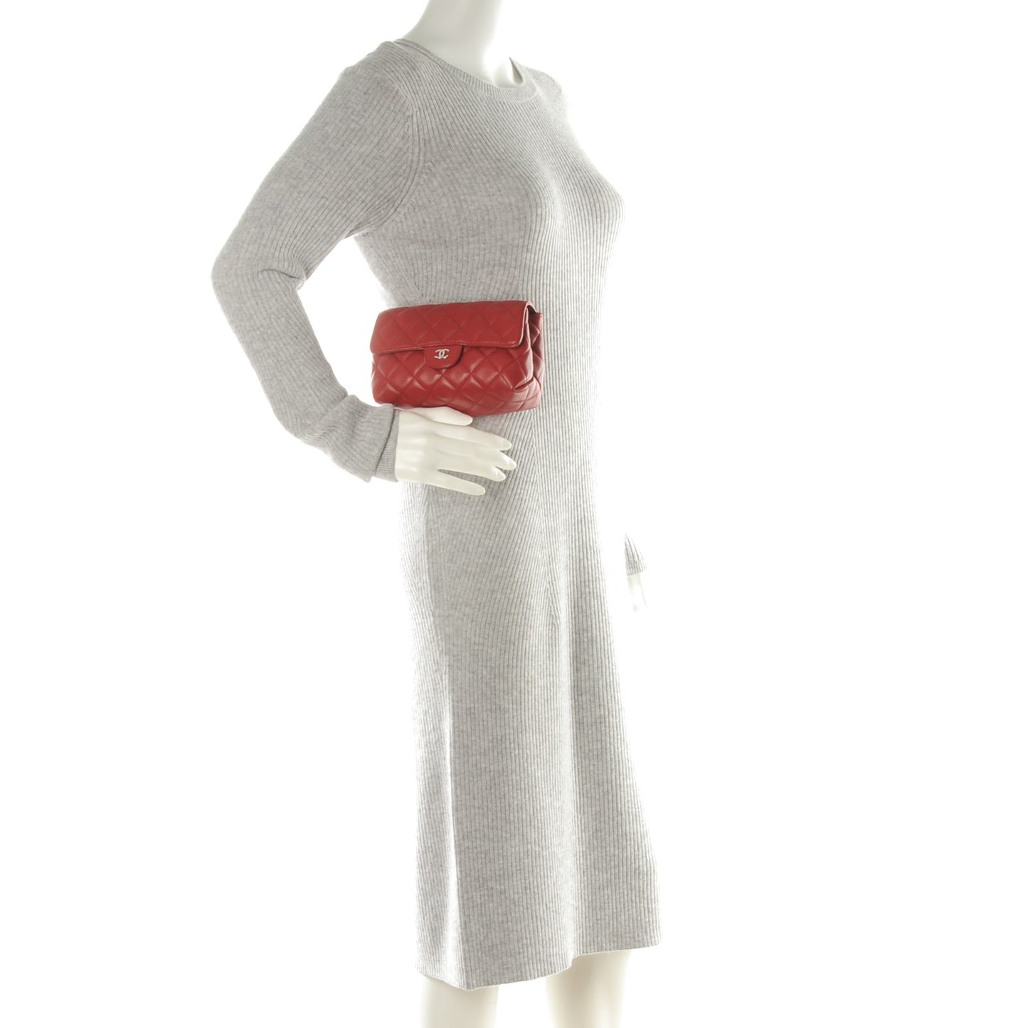 Lambskin Quilted Flap Cosmetic Case Red