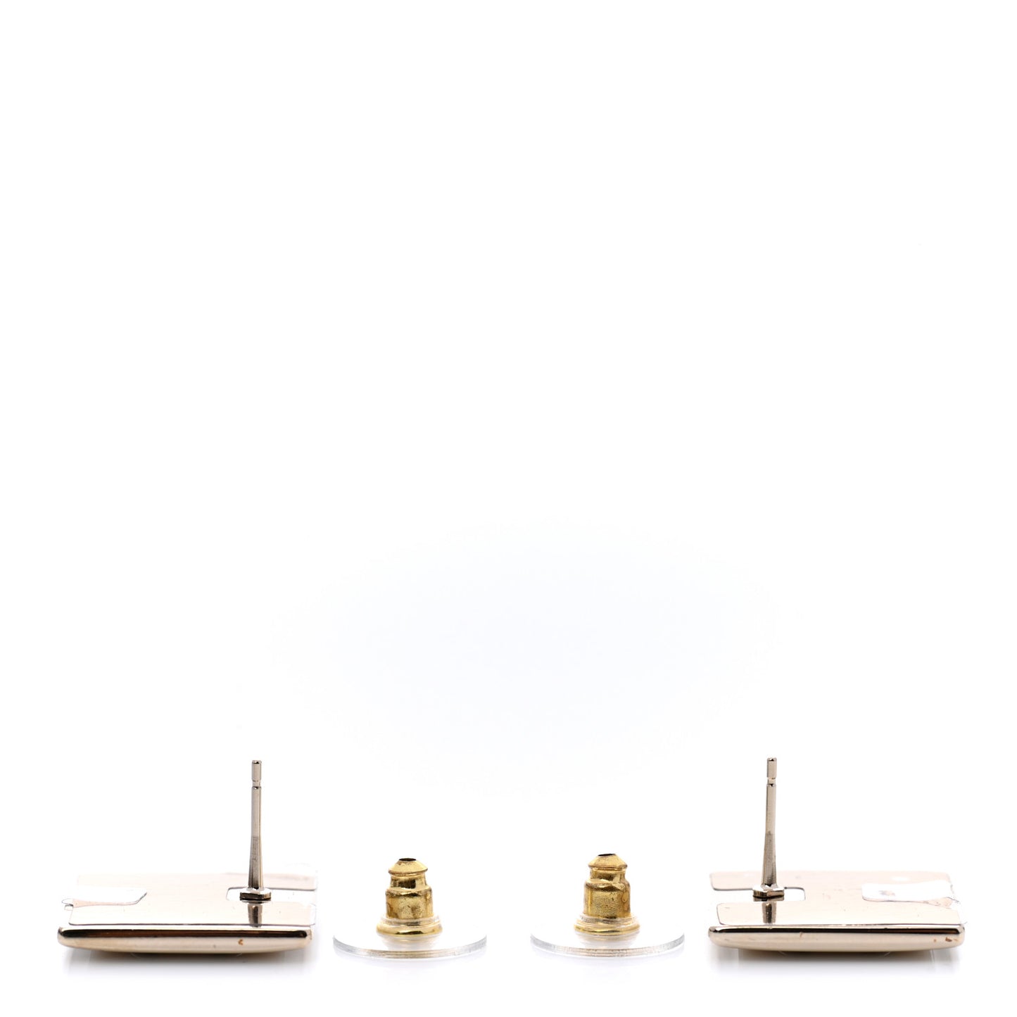Metal Enamel CC Square Earrings Gold Black White