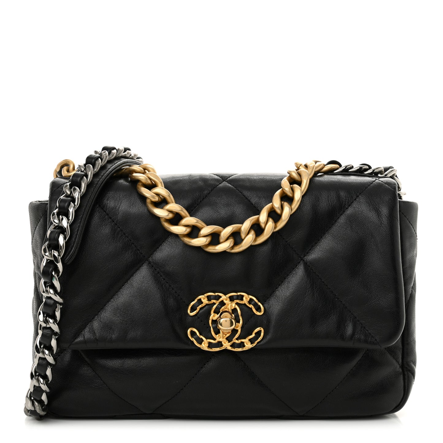 Shiny Goatskin Quilted Medium Chanel 19 Flap Black