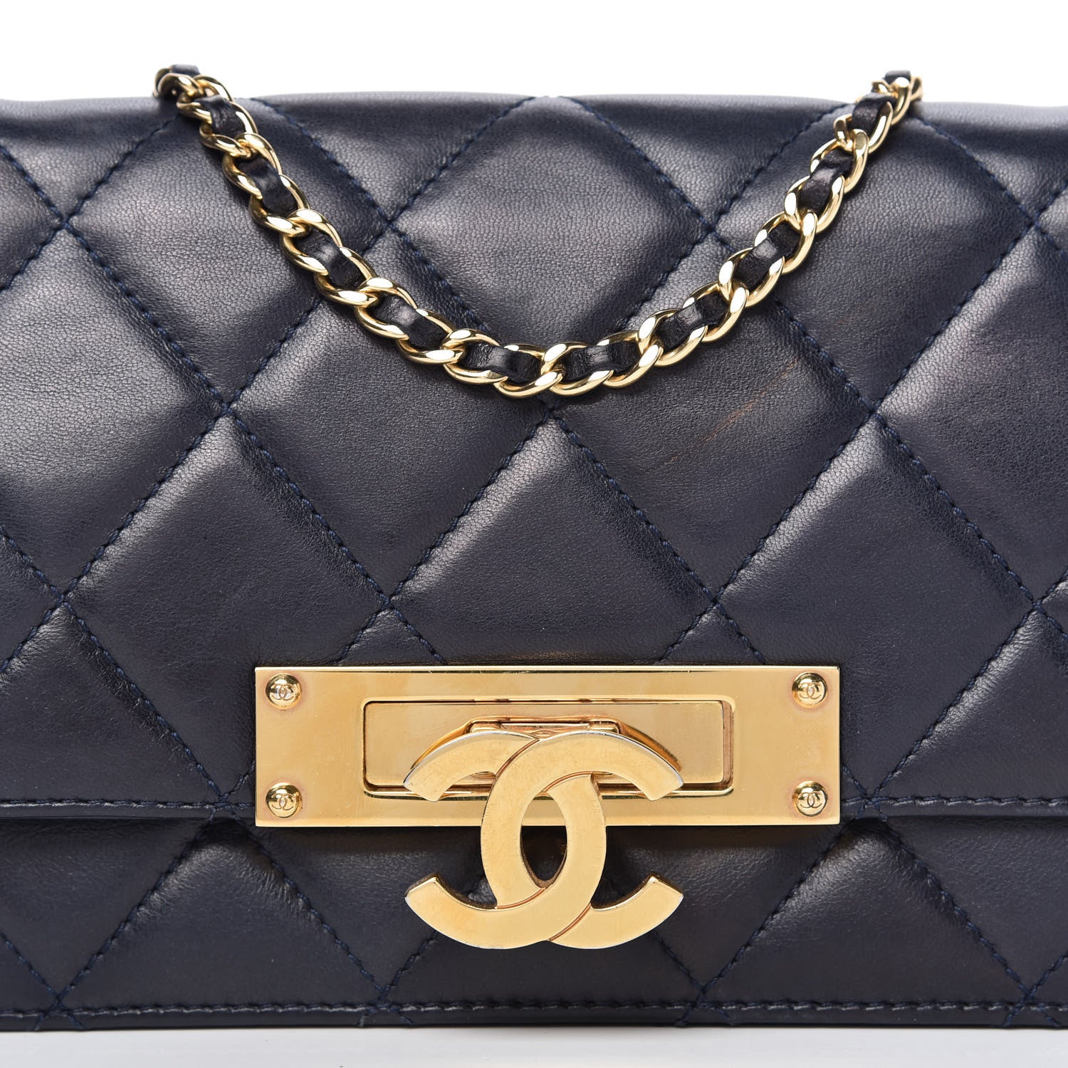 Chanel Lambskin Quilted Golden Class Wallet on Chain WOC Navy 10 of 11