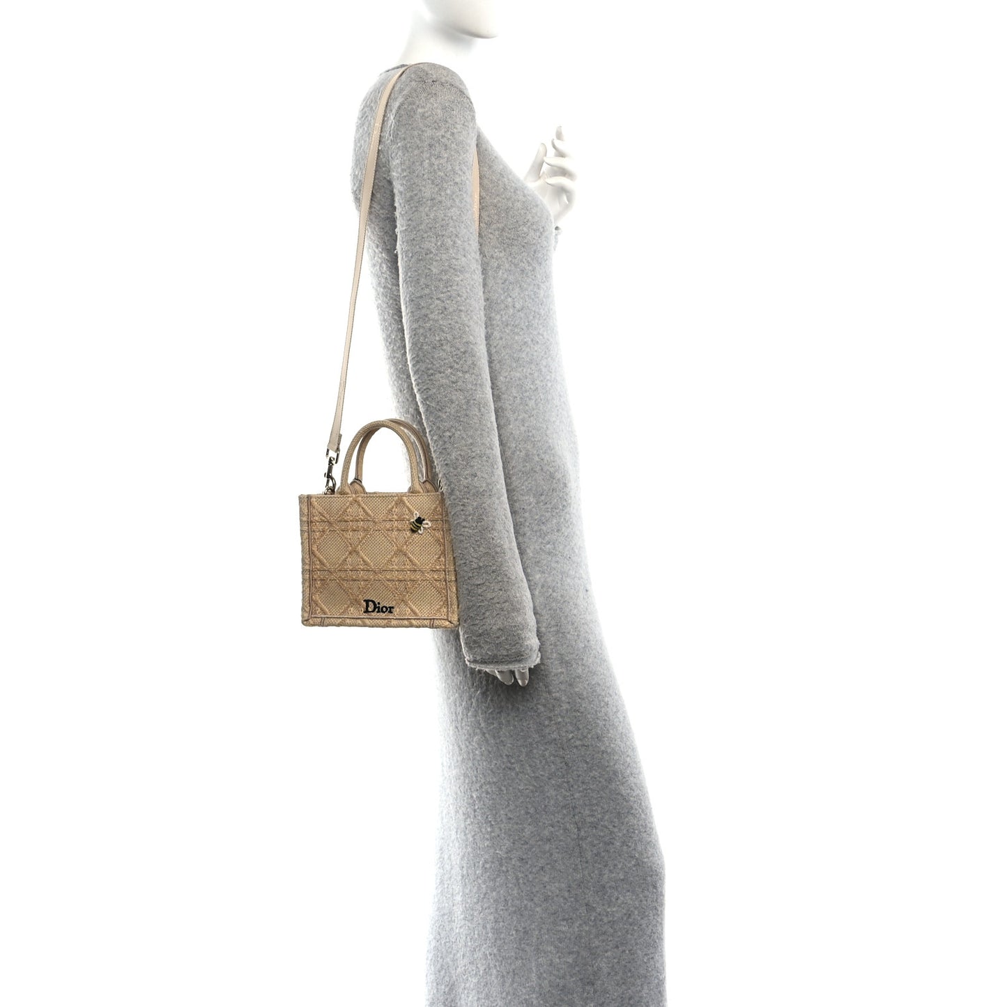 Raffia Cannage Crocheted Bee Mini Book Tote with Strap Natural