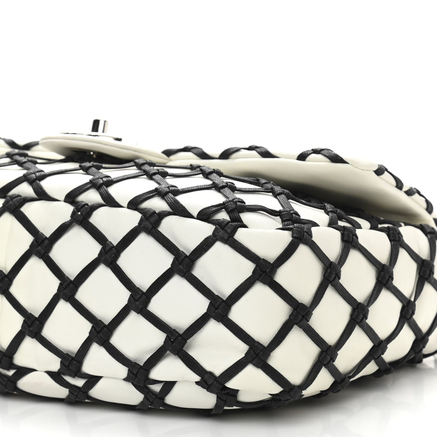 Lambskin Jumbo Canebiers Net Flap White