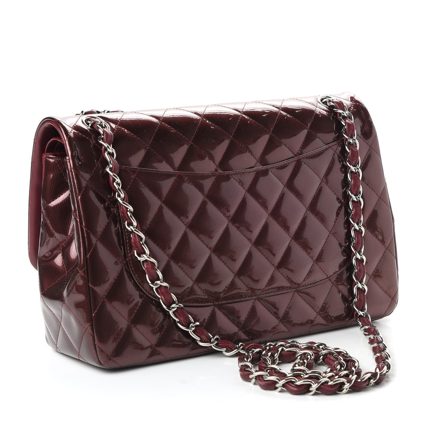 Striated Patent Quilted Jumbo Double Flap Burgundy