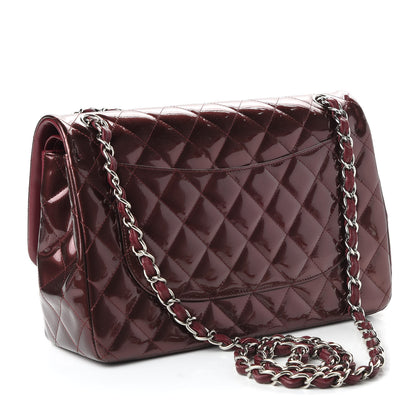 Chanel Striated Patent Quilted Jumbo Double Flap Burgundy 3 of 11