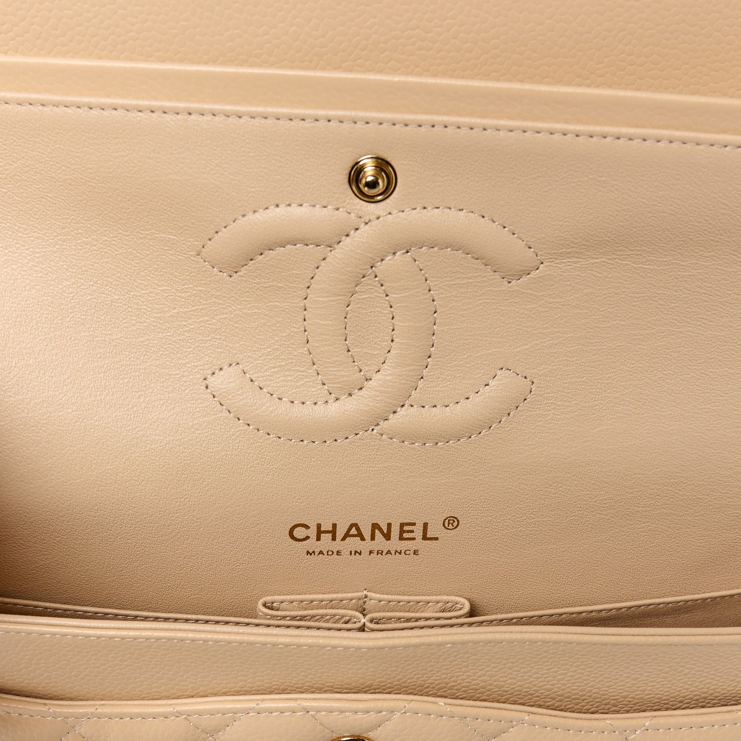 Caviar Quilted Medium Double Flap Beige