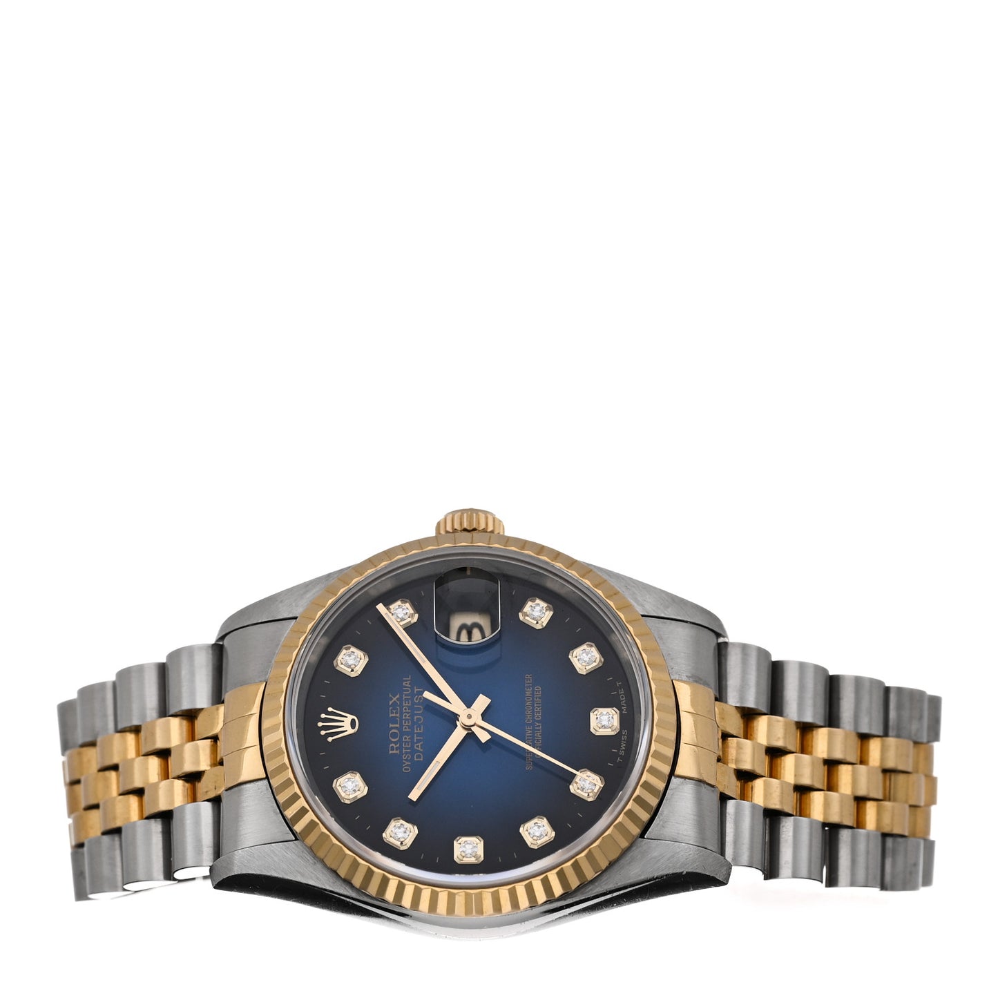 Stainless Steel 18K Yellow Gold Diamond 36mm Oyster Perpetual Datejust Watch Blue 16233