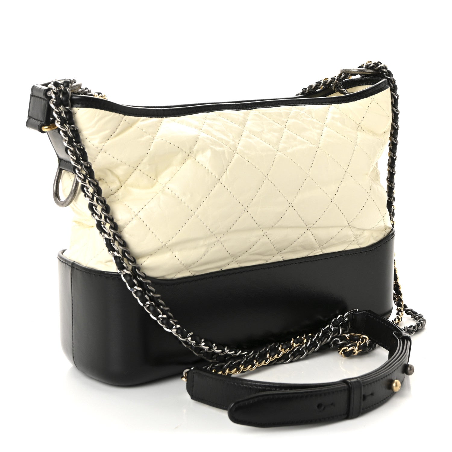 Chanel Aged Calfskin Quilted Medium Gabrielle Hobo Black White 3 of 10