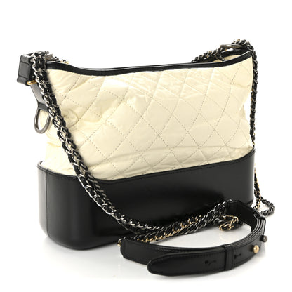 Chanel Aged Calfskin Quilted Medium Gabrielle Hobo Black White 3 of 10
