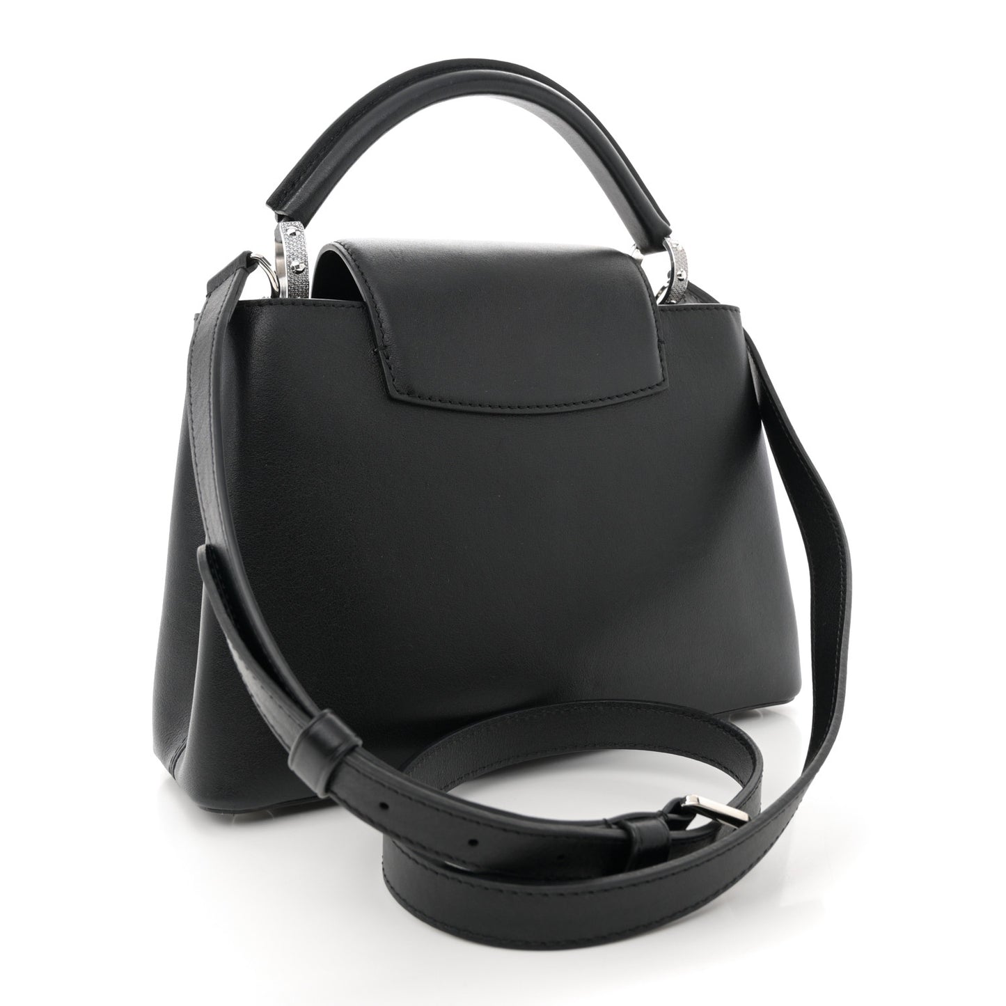 Smooth Calfskin Crystal Flowers Capucines BB Black