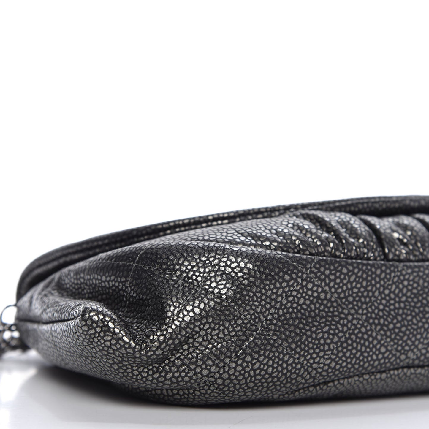 Metallic Caviar Half Moon Wallet On Chain WOC Dark Silver
