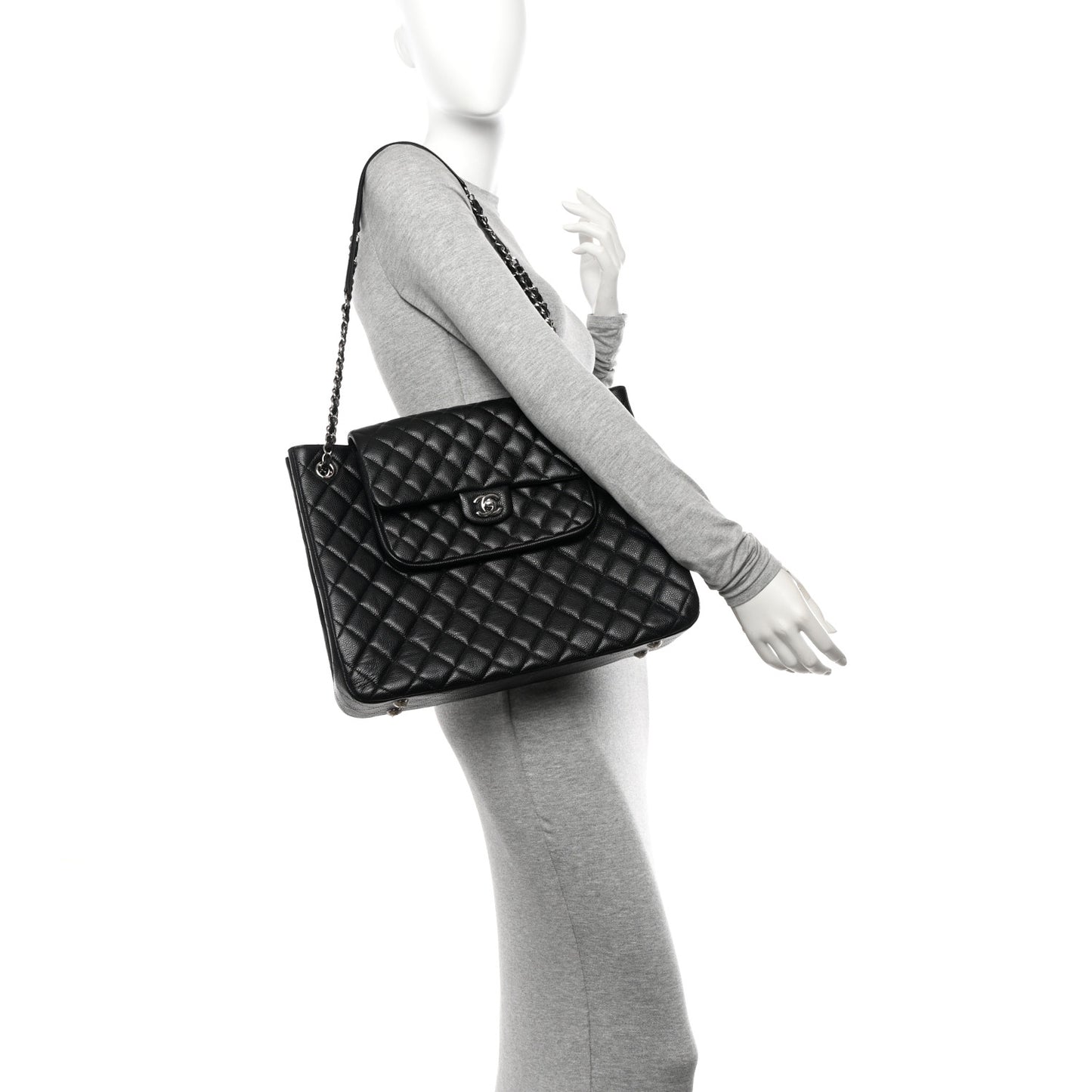 Caviar Quilted Flap Tote Black