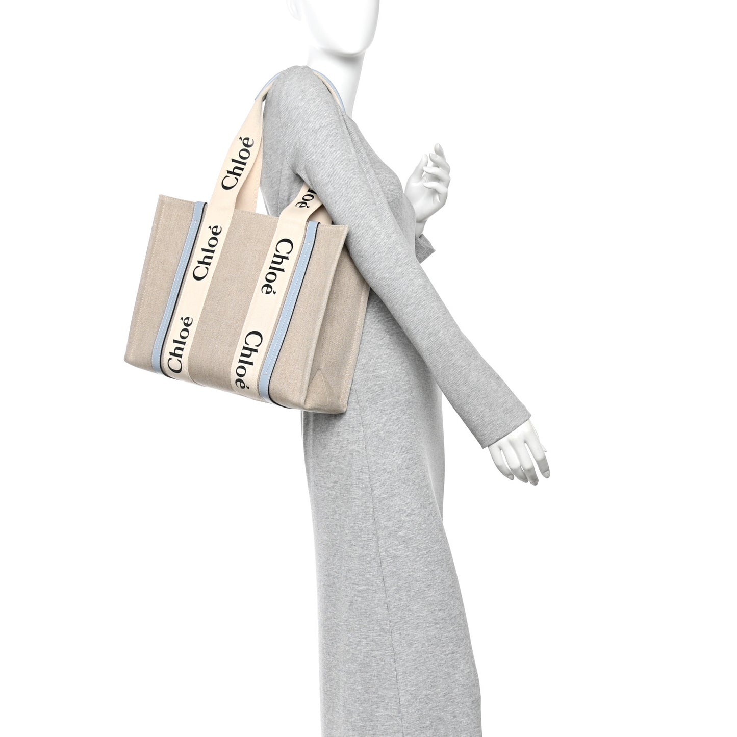 Linen Calfskin Medium Woody Ribbon Tote White Light Blue