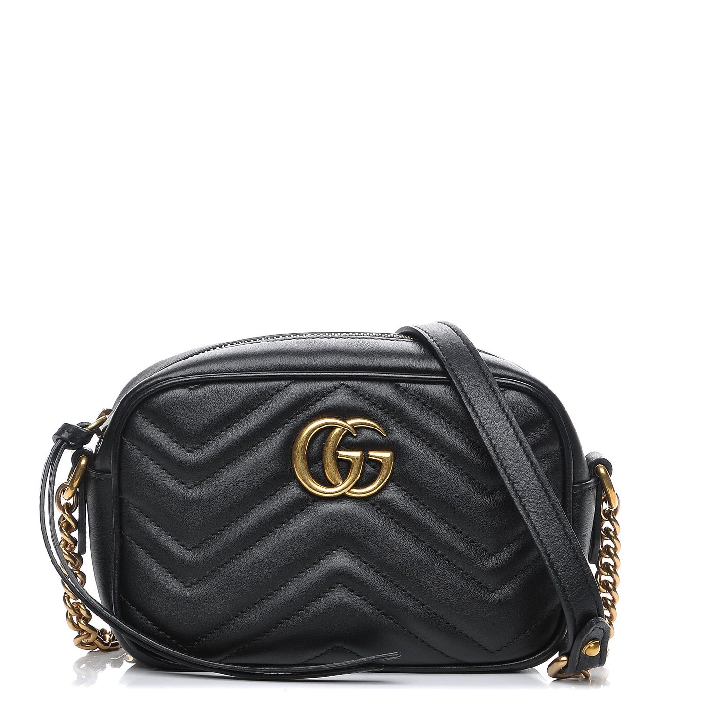 Calfskin Matelasse Mini GG Marmont Chain Shoulder Bag Black