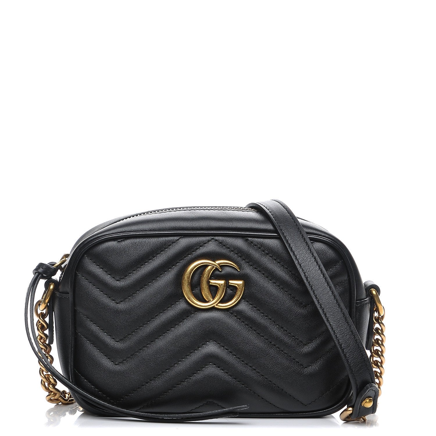 Gucci Calfskin Matelasse Mini GG Marmont Chain Shoulder Bag Black 1 of 7