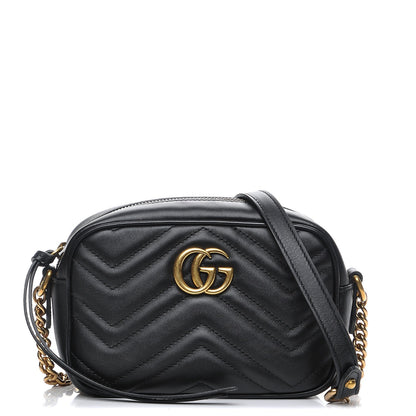 Gucci Calfskin Matelasse Mini GG Marmont Chain Shoulder Bag Black 1 of 7
