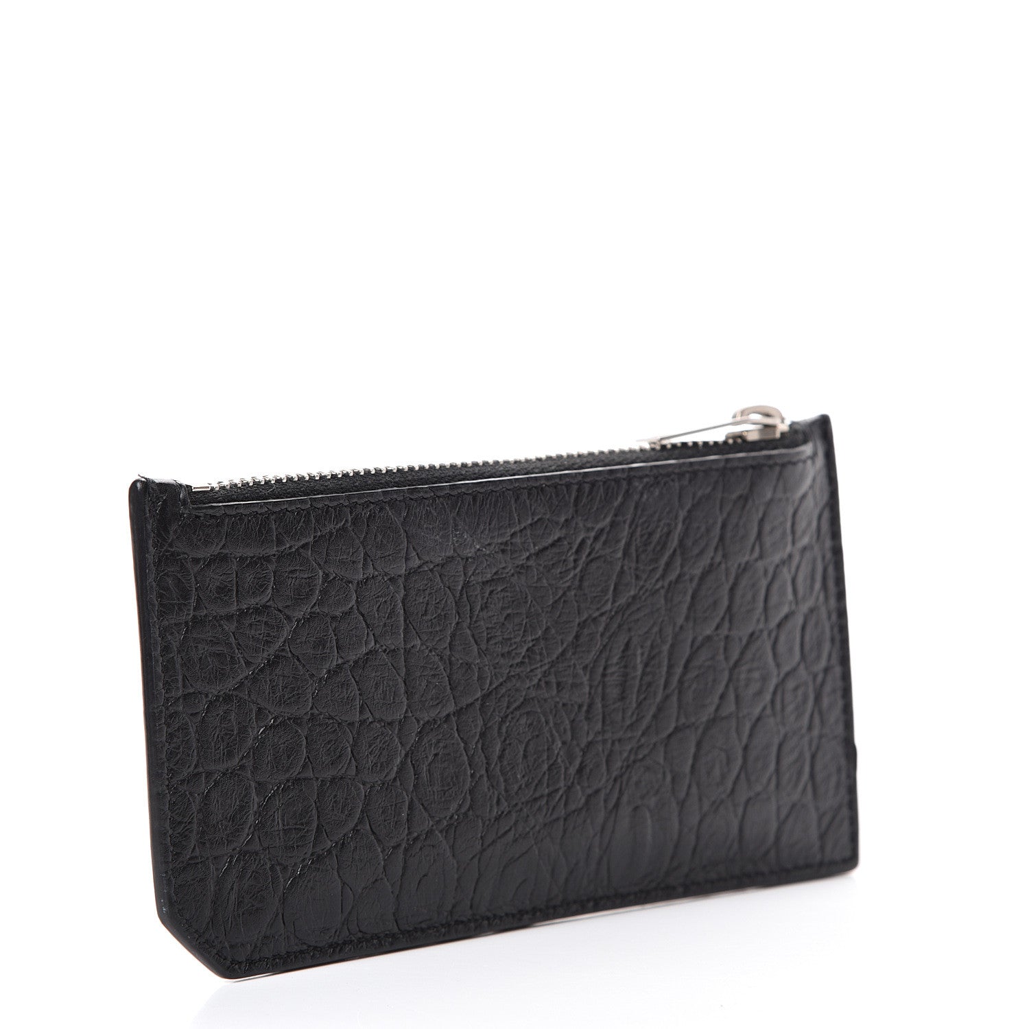 Saint Laurent Calfskin Crocodile Embossed 5 Fragments Zip Card Case Black 2 of 7