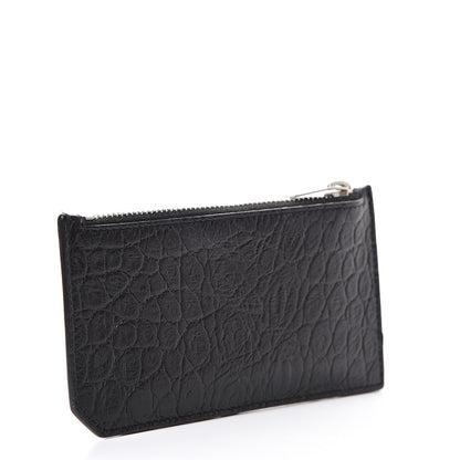 Saint Laurent Calfskin Crocodile Embossed 5 Fragments Zip Card Case Black 2 of 7