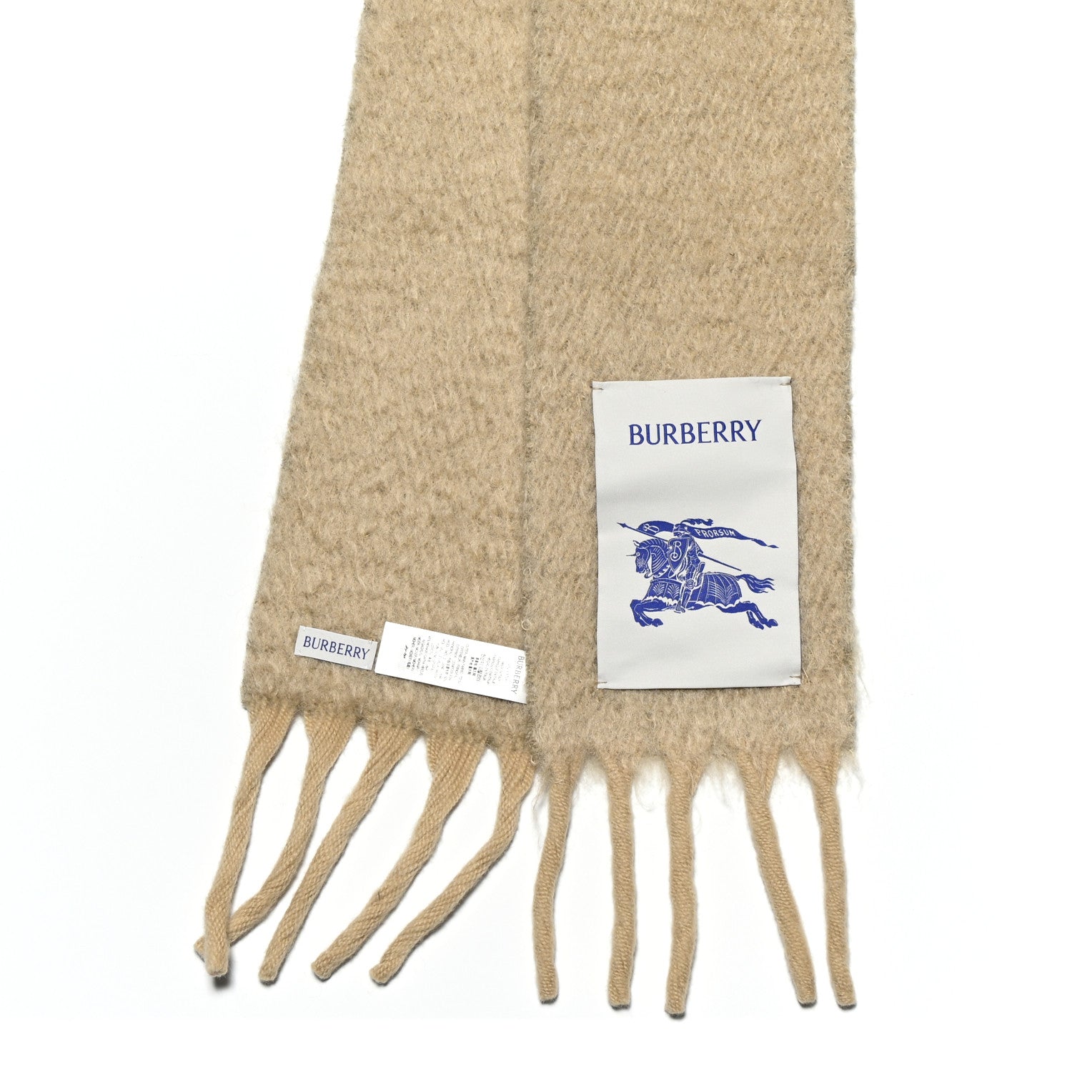 Burberry Wool Mohair Fringe Scarf Beige 2 of 3