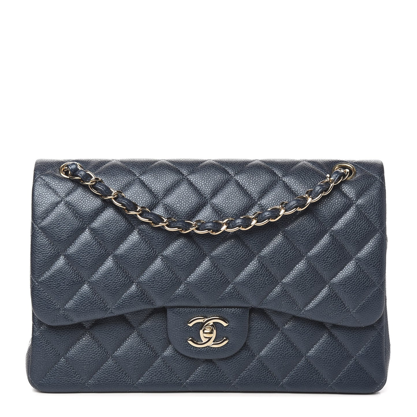 Iridescent Caviar Quilted Jumbo Double Flap Dark Blue