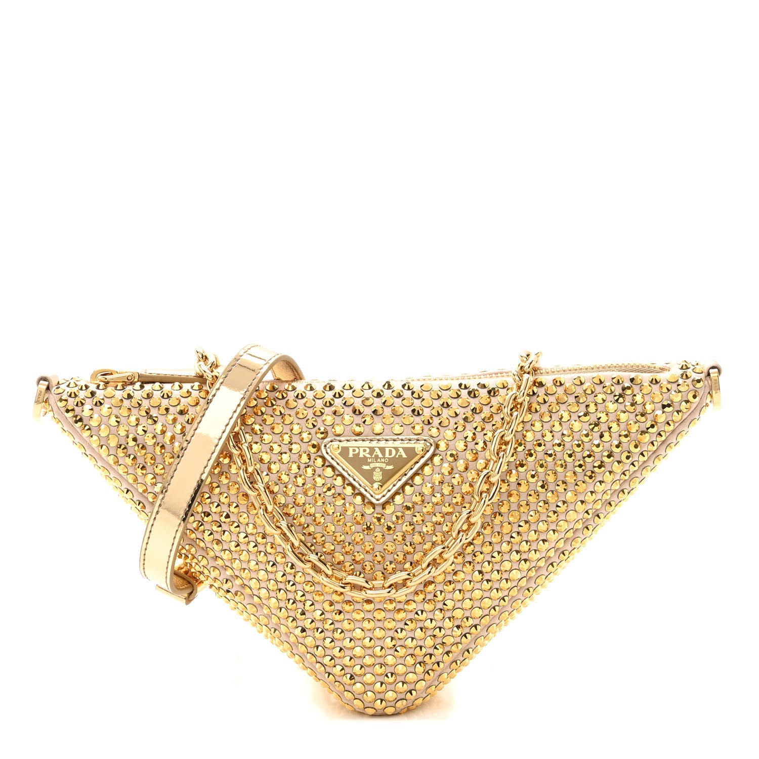 Prada Satin Crystal Triangle Crossbody Pouch Platino 1 of 10
