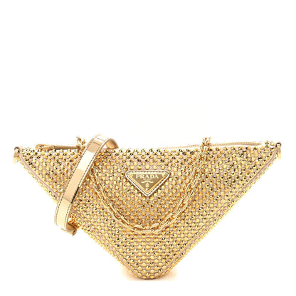 Prada Satin Crystal Triangle Crossbody Pouch Platino 1 of 10