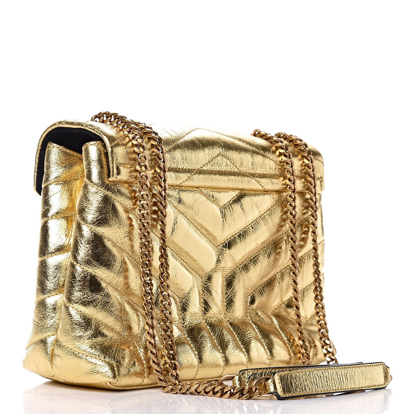 Metallic Calfskin Y Quilted Small Loulou Monogram Chain Satchel Gold