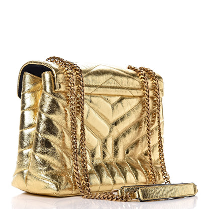 Saint Laurent Metallic Calfskin Y Quilted Small Loulou Monogram Chain Satchel Gold 3 of 16