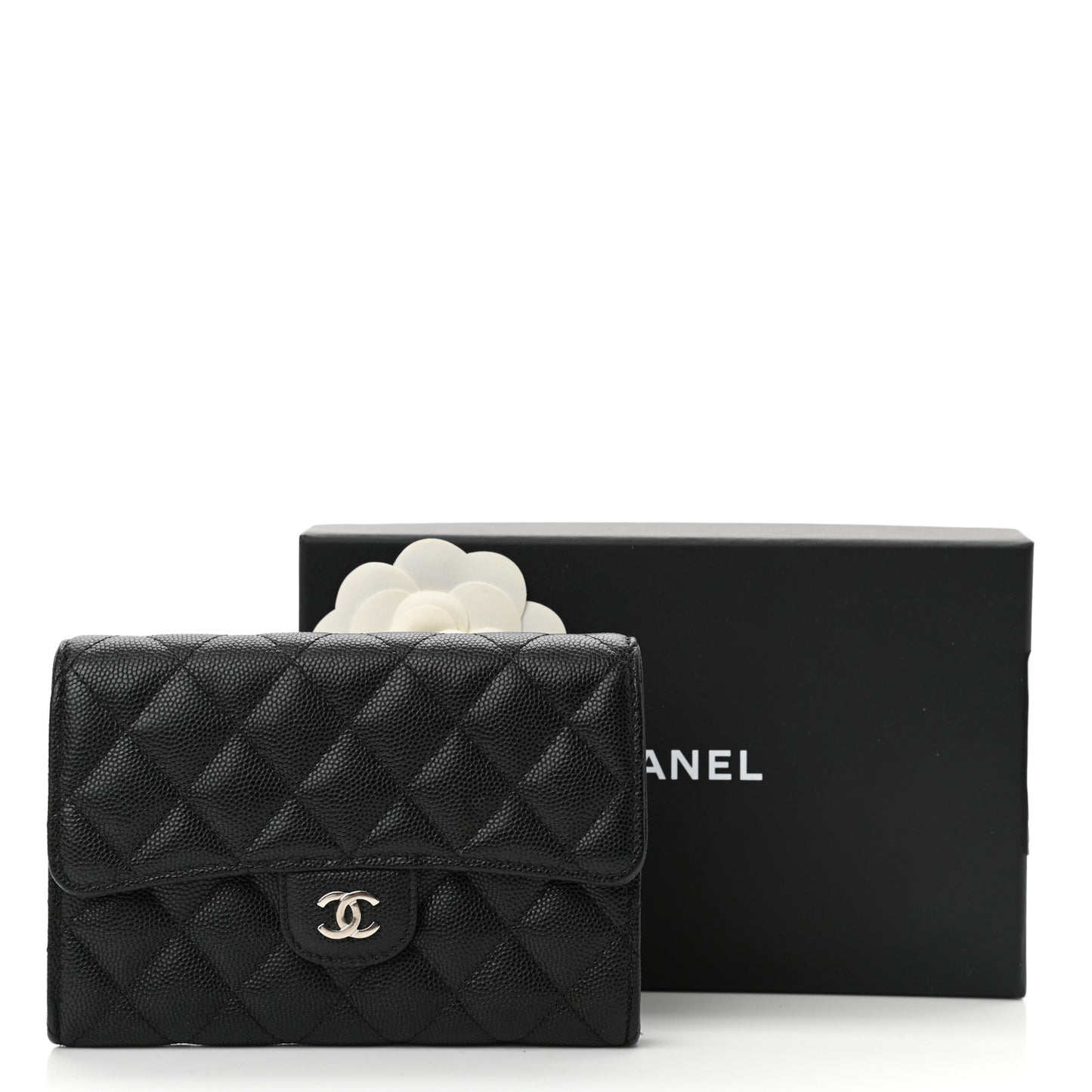 Caviar Quilted Medium Flap Wallet Black