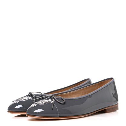 Chanel Patent Calfskin CC Cap Toe Ballerina Flats 39.5 Dark Grey 4 of 11