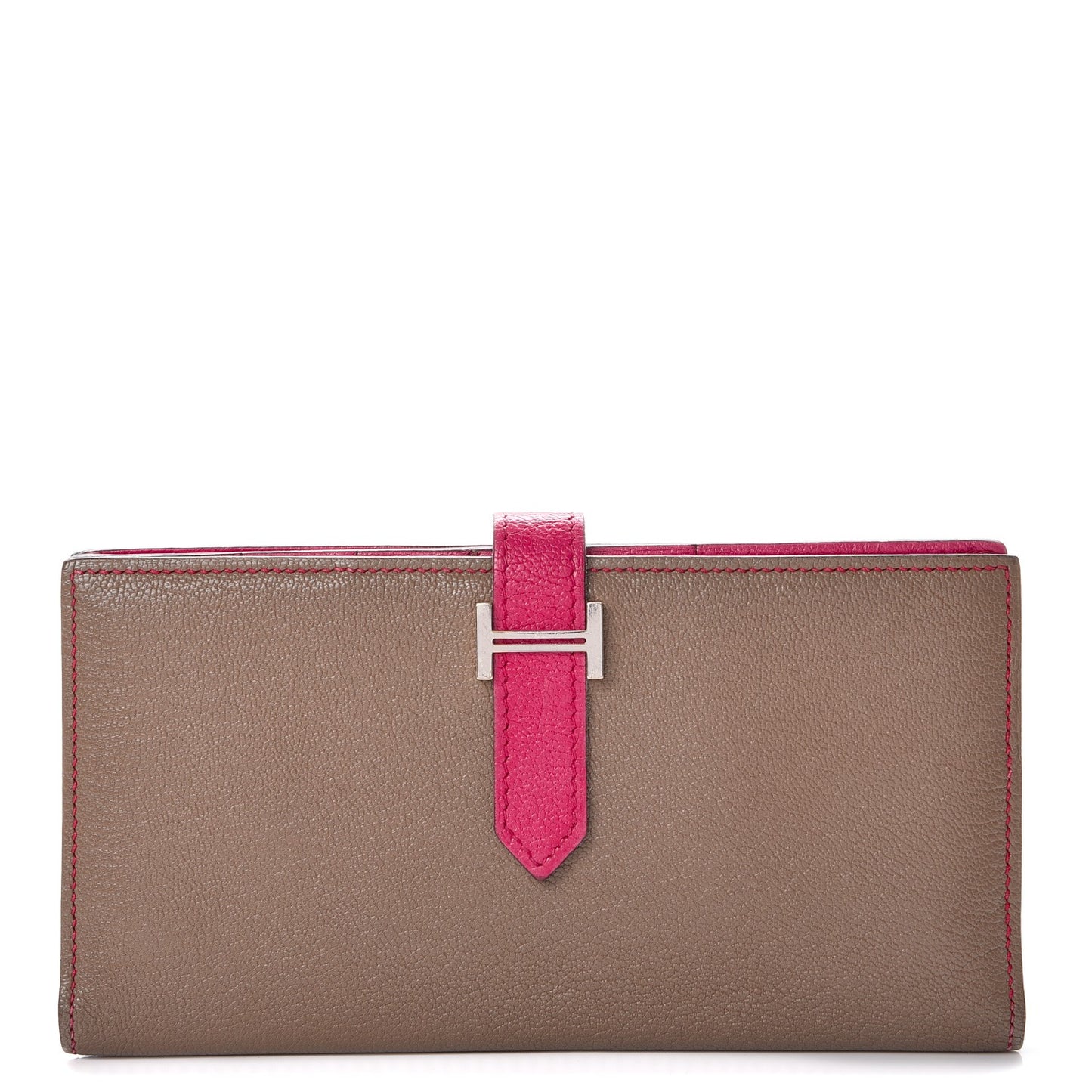 Chevre Mysore Bi-Color Bearn Gusset Wallet Etoupe Rose Shocking