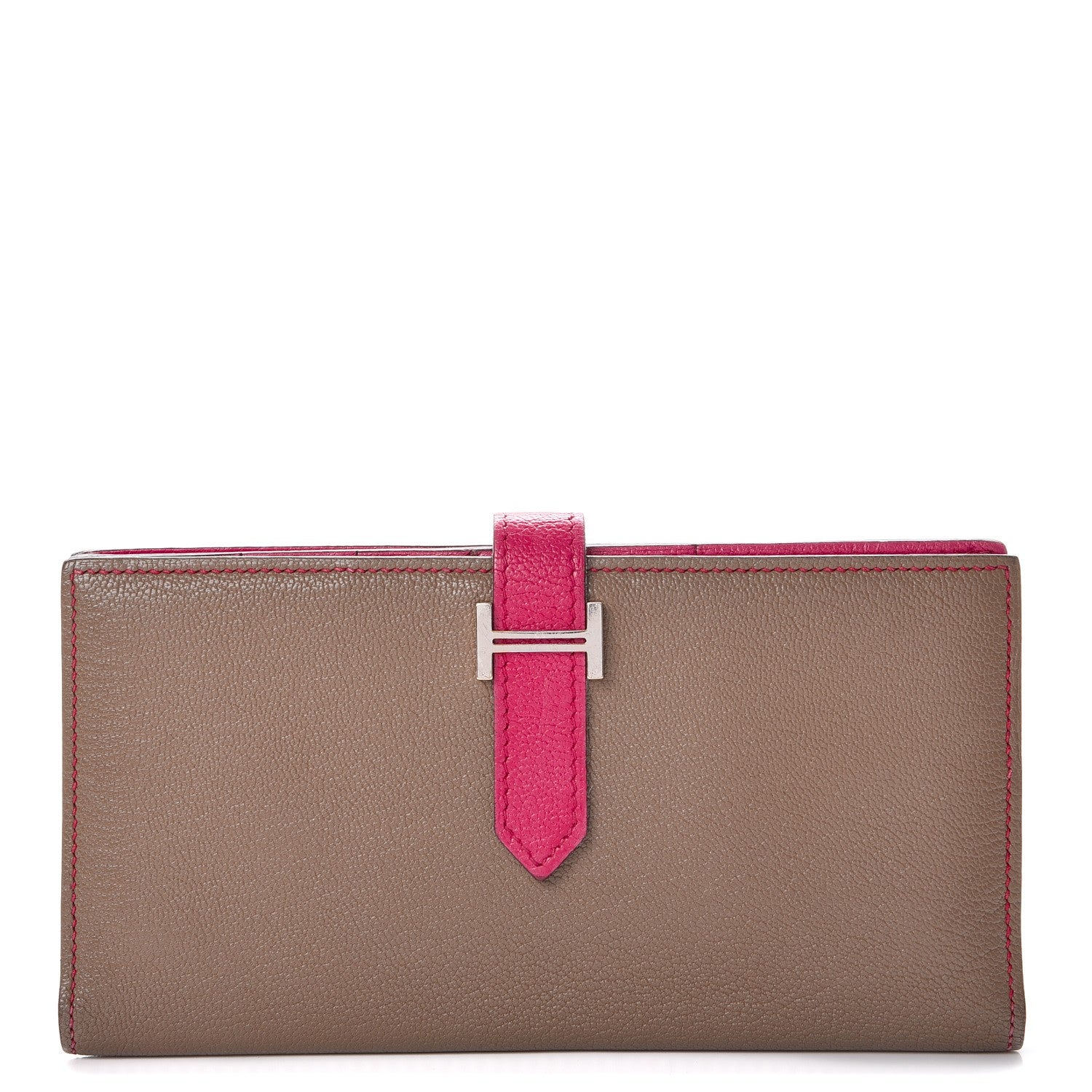 Hermes Chevre Mysore Bi-Color Bearn Gusset Wallet Etoupe Rose Shocking 1 of 7