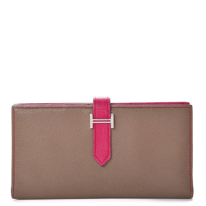 Hermes Chevre Mysore Bi-Color Bearn Gusset Wallet Etoupe Rose Shocking 1 of 7