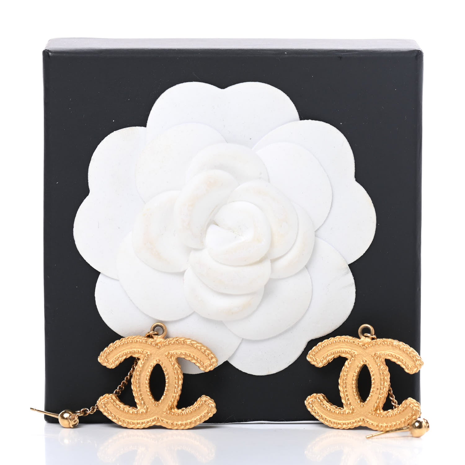 Chanel CC Drop Earrings Matte Gold 6 of 6