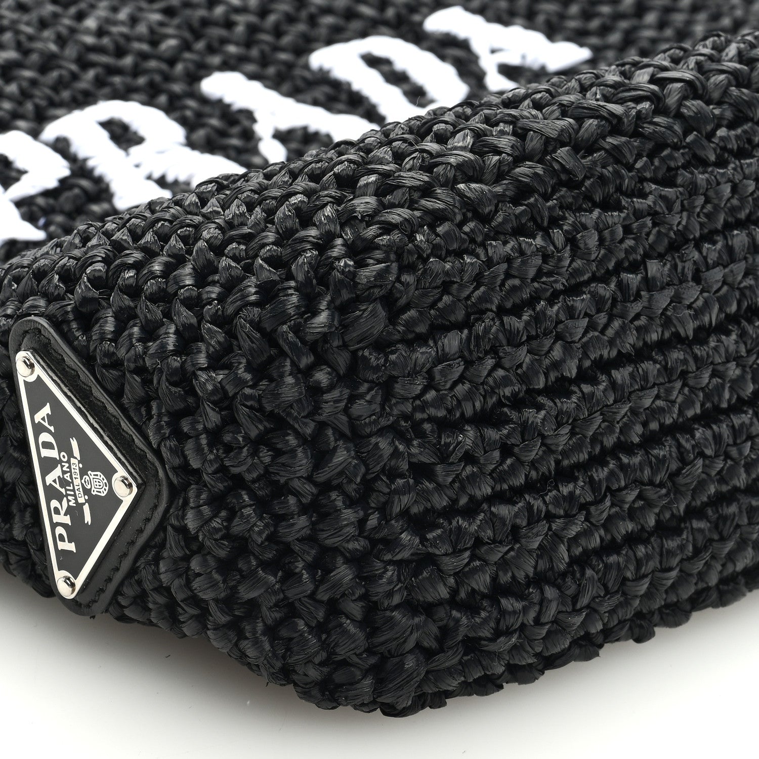 Prada Yarn Raffia Effect Crochet Small Logo Tote Black 7 of 8