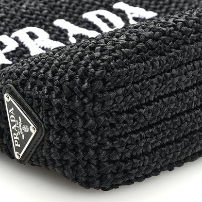 Prada Yarn Raffia Effect Crochet Small Logo Tote Black 7 of 8