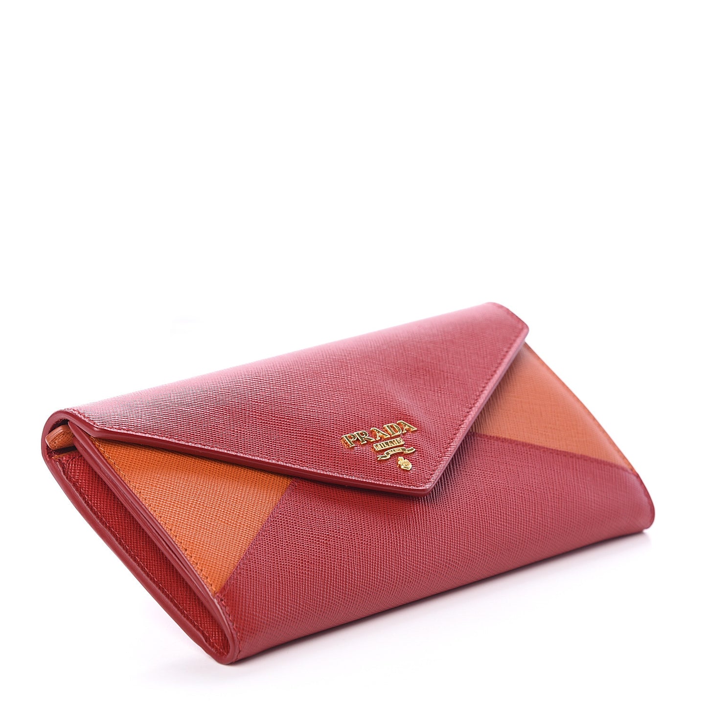Saffiano Bi-Color Envelope Wallet Fuoco Papaya