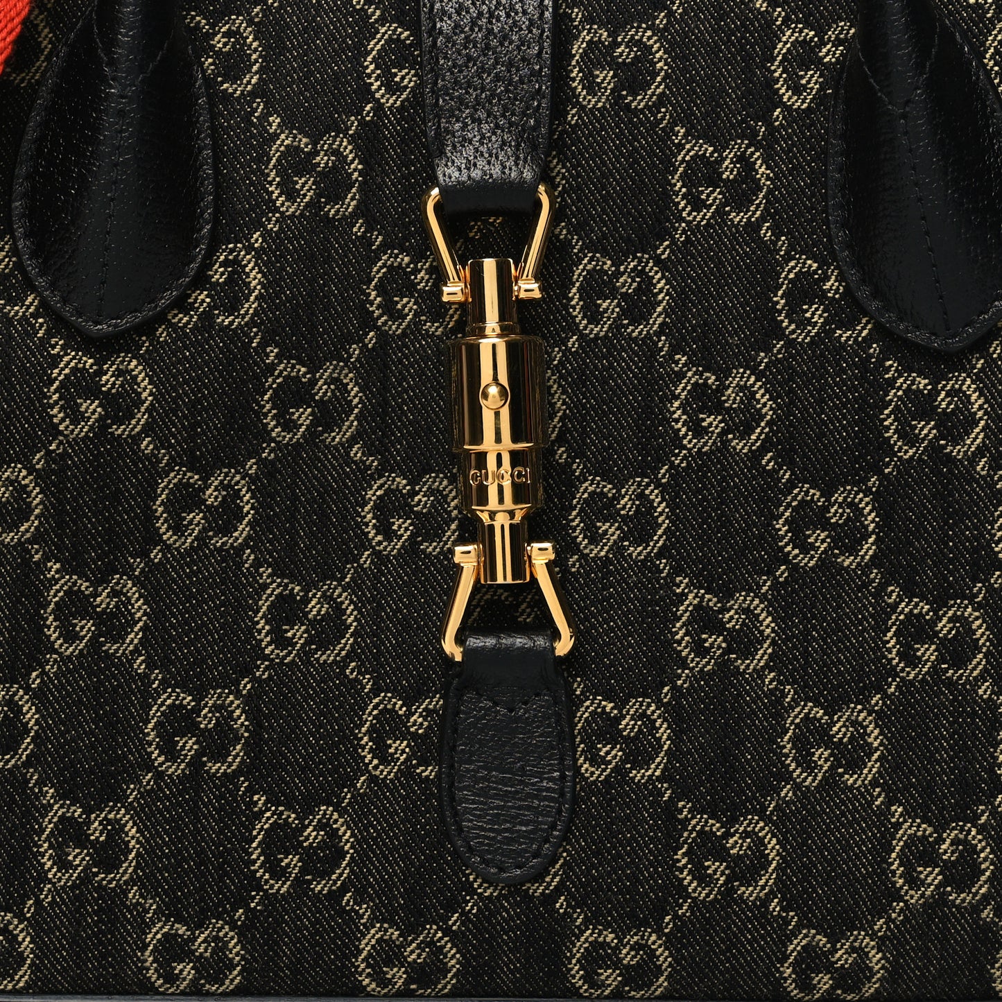 Jacquard Black Denim GG Monogram Textured Dollar Calfskin Medium Jackie 1961 Tote Black Ivory