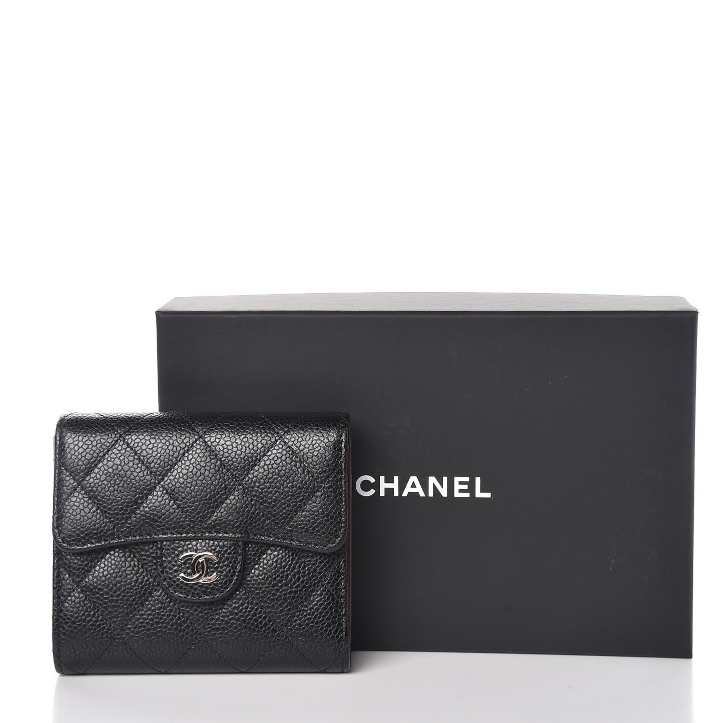 Caviar Quilted Compact Flap Wallet Black