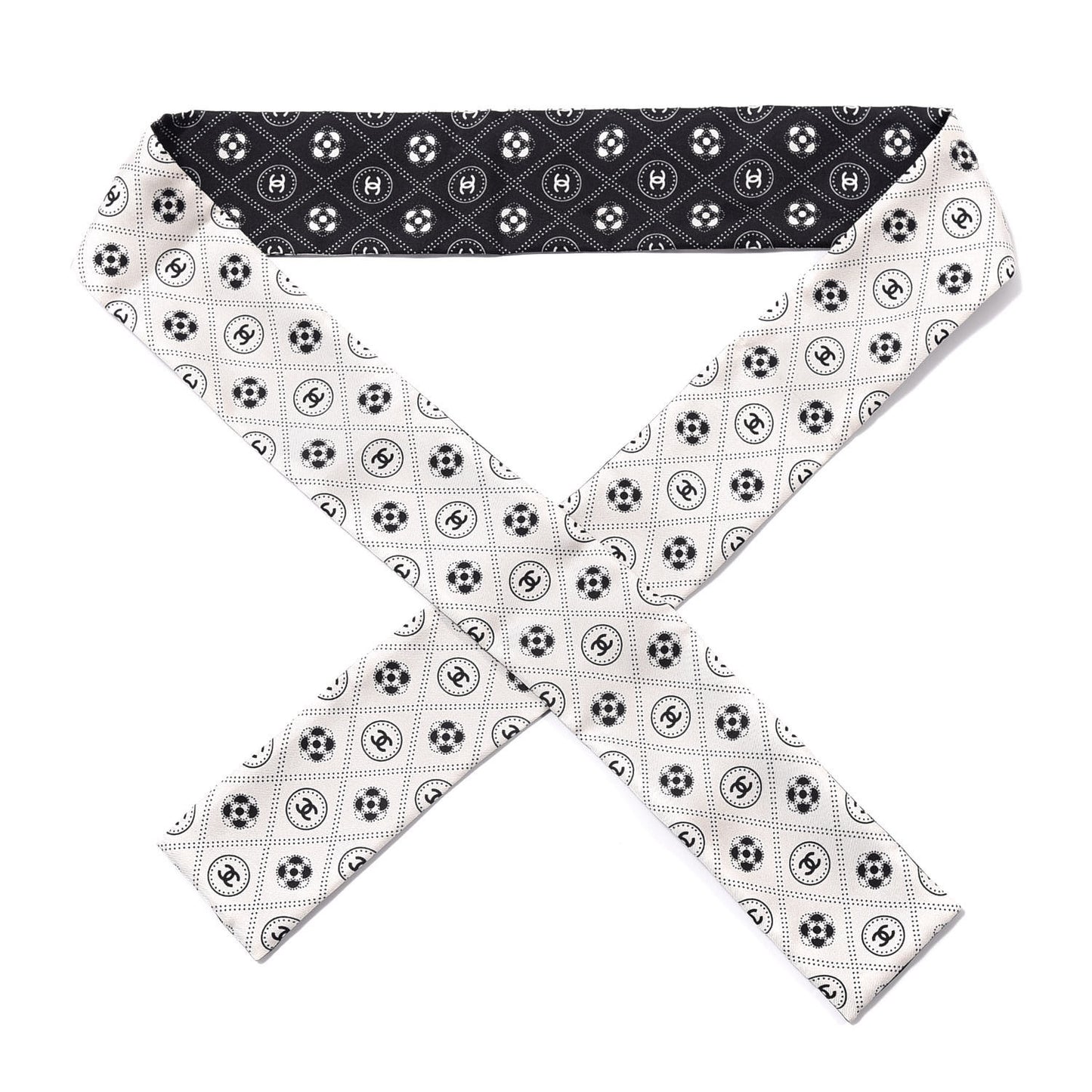 Silk CC Polka Dot Slim Bandeau Scarf Black White