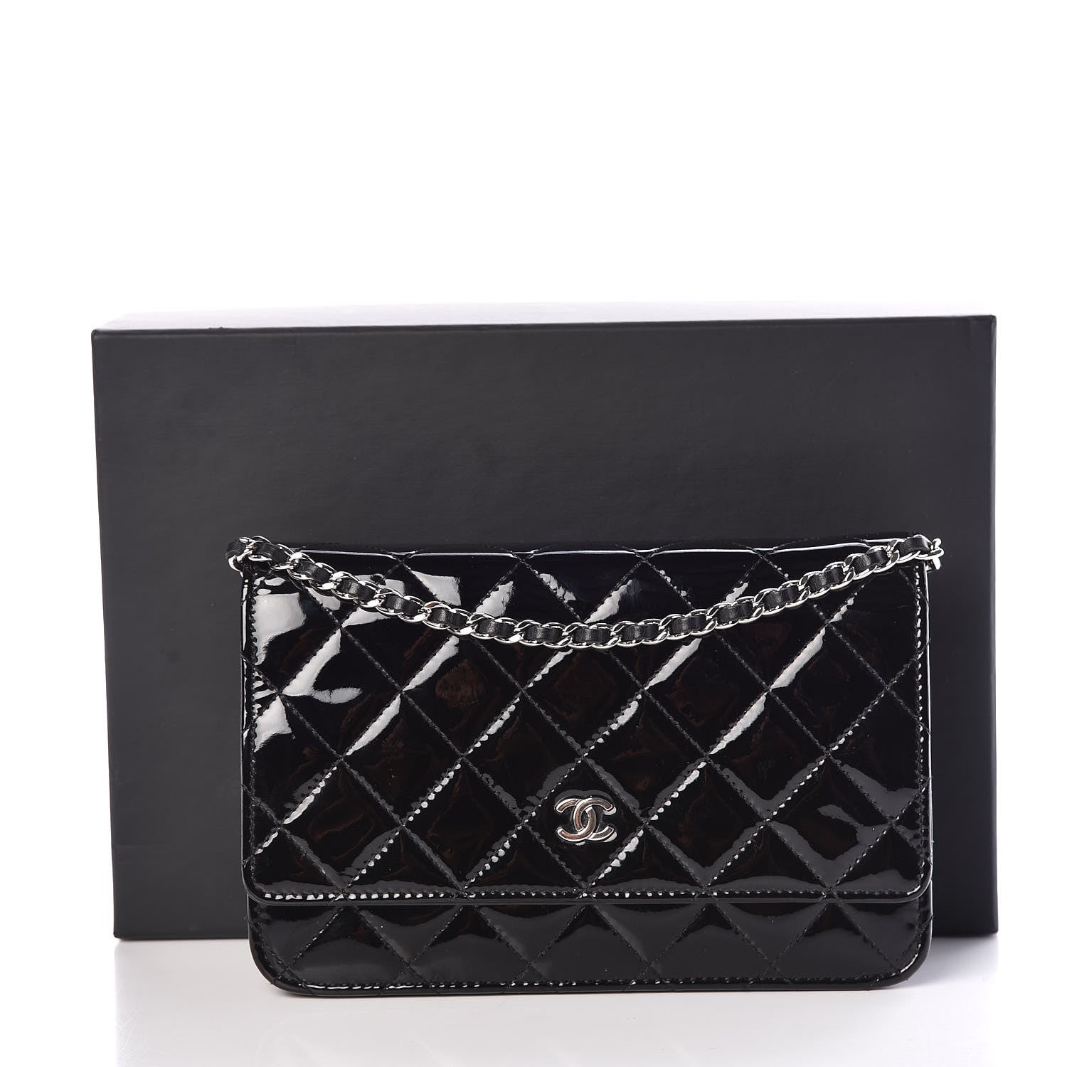Chanel Patent Quilted Wallet On Chain WOC Black 13 of 13