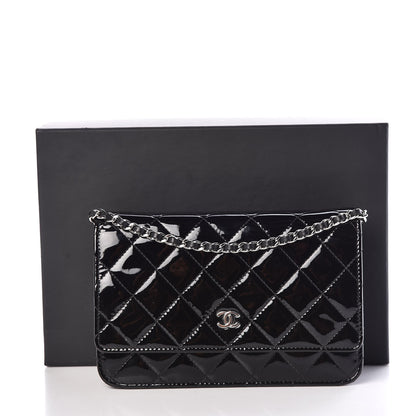 Chanel Patent Quilted Wallet On Chain WOC Black 13 of 13