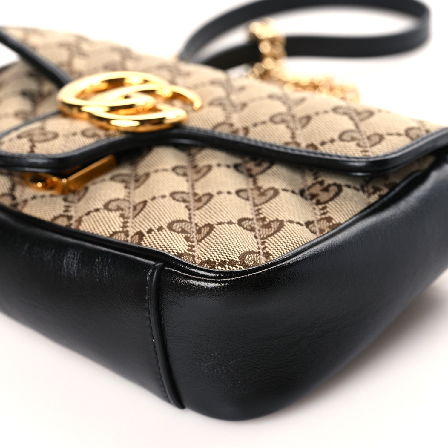 Gucci Monogram Matelasse Diagonal Mini GG Marmont Shoulder Bag Beige Black 9 of 10