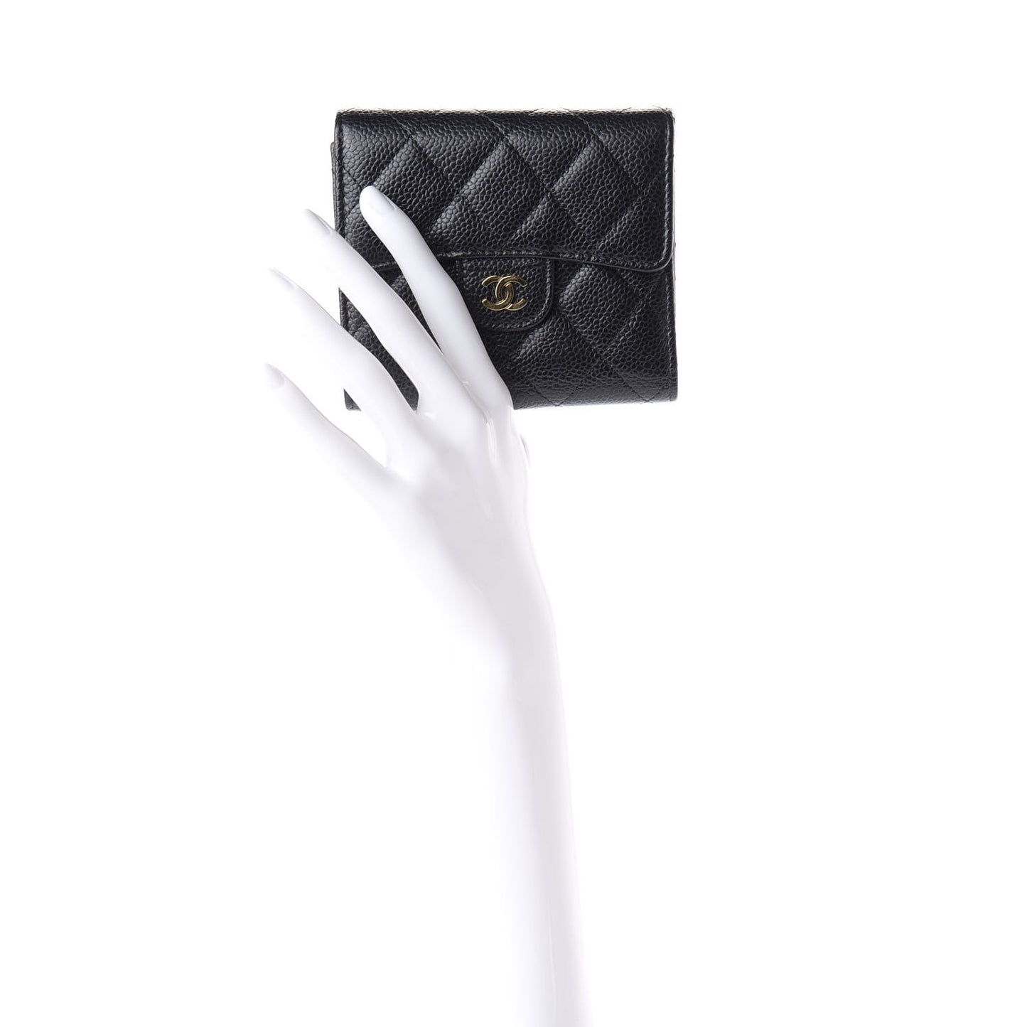 Caviar Quilted Compact Flap Wallet Black