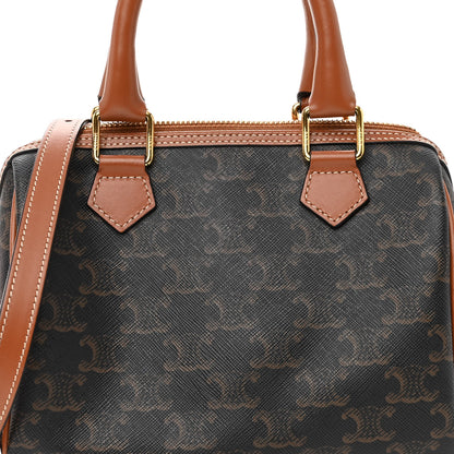 Celine Triomphe Canvas Calfskin Small Boston Bag Tan 7 of 9
