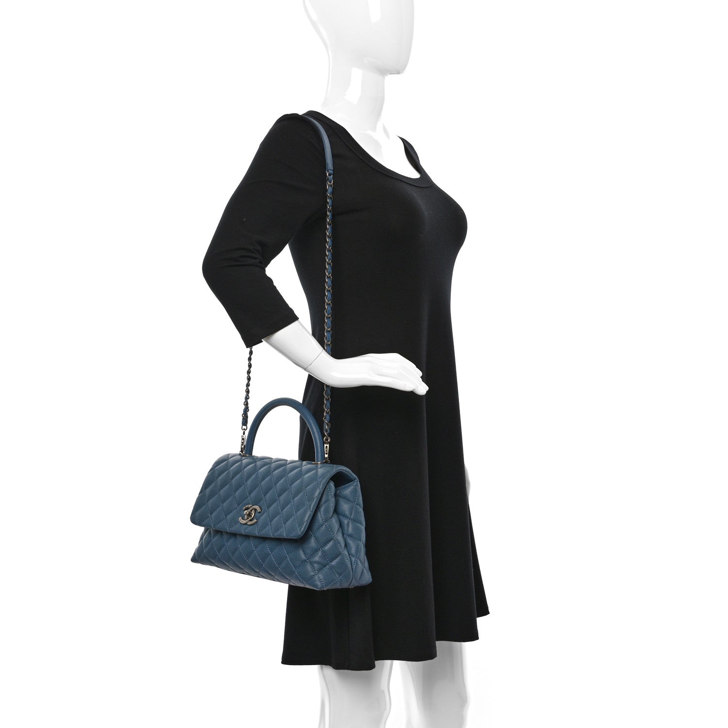 Chanel Caviar Quilted Small Coco Handle Flap Blue 2 of 9