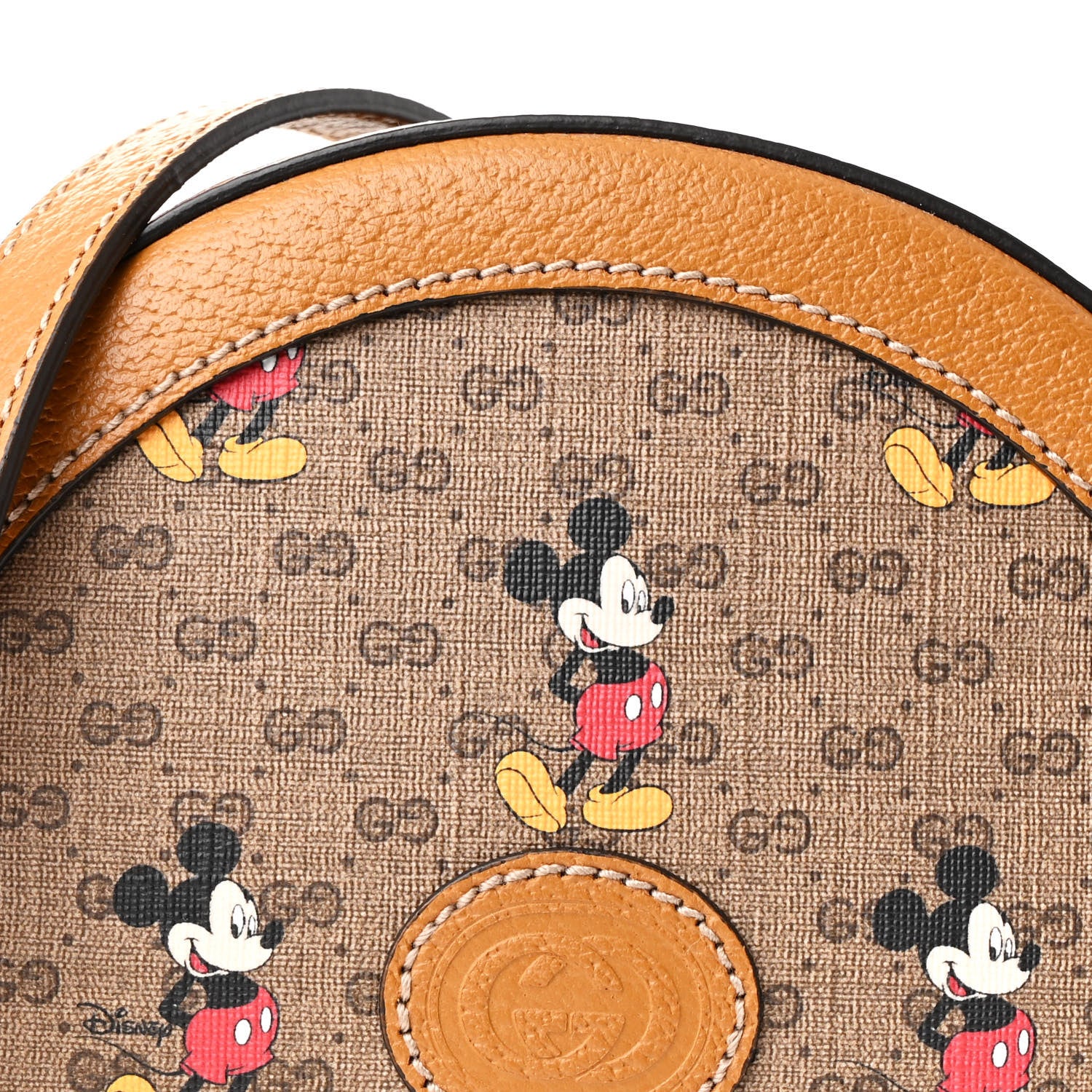 Gucci X DISNEY Mini Vintage GG Supreme Monogram Mickey Mouse Round Shoulder Bag Beige Vintage Sun Oil 8 of 11