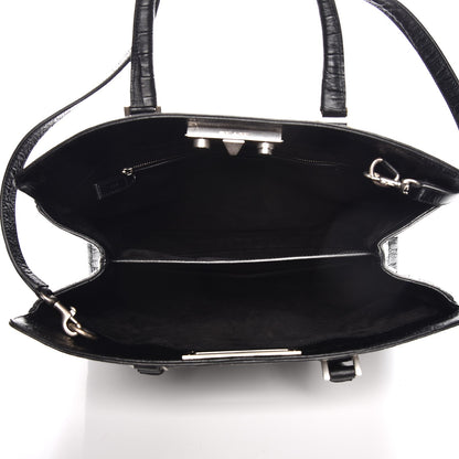Saint Laurent Calfskin Crocodile Embossed Medium Trois Class Tote Black 6 of 13