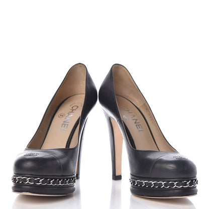 Chanel Lambskin CC Cap Toe Platform Chain Pumps 35.5 Black 5 of 13